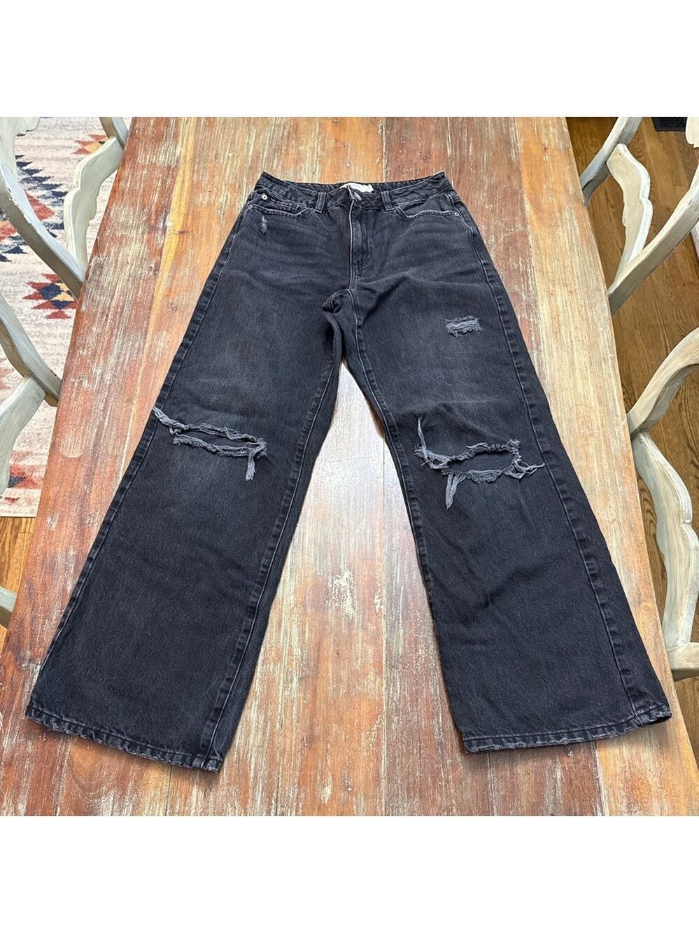 Garage Denim Distressed Wide Leg Jeans Black Wash Size 7/28